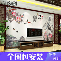 New Chinese flowers and birds TV background wall wallpaper modern minimalist 5d wallpaper mural living room decoration painting film and television Wall cloth