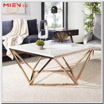 Modern Light Luxury Mirrored Rose Golden Stainless Steel Tea Table Living Room Ash White Marble Tea Table Square Table