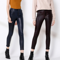 Fashion stretch Haining leather leather pants womens trousers new matt outer wear tight sheepskin small feet pencil pants