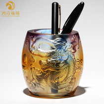 Glass dragon pen holder office boss table decoration to send leaders promotion birthday gifts high-end creative crafts men