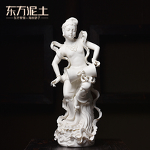 Oriental clay Ceramic Feitianshi female ornament Dehua white porcelain handmade sculpture artwork Dunhuang Dance D30-19