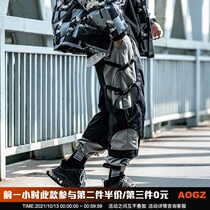 National tide function wind plus velvet thickened pants mens autumn and winter loose Tide brand ins tie pants Velcro overalls