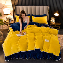 Winter Coral Suede Four Pieces Double Sided Plus Suede Thickening Falleflange Milk Suede Bed Bedding Bed Skirt