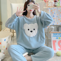 Pregnant Woman Sleepwear Woman Autumn Winter Months Subsuit Plus Suede Thickened breastfeeding Breast-feeding Coral Suede Postpartum Pregnancy Home Clothing