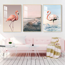 living room decorative painting nordic style sofa background wall painting modern simple flamingo girl bedroom trio hanging painting