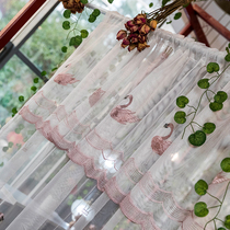 Finished window yarn Nordic pink swan embroidered gauze red yarn curtain decoration modern minimalist partition balcony yarn light transmission