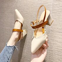 Pointy heels 2022 spring new metal buckle with Baotou sandals 100 hitch and Roman shoes womens shoes