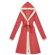 Autumn and winter fashion hooded cardigan nightgown women's long thin plush household clothing