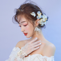 Cute Bride New Golden Flowers Super Fairy Handmade Silk Yarn Romantic Wedding Head Decorated Korean Wedding Wedding Dress Accessories