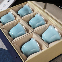 Chengyi silverware sterling silver tea cup full silver sky blue silver cup set kung fu tea bowl silver Non-gilt silver