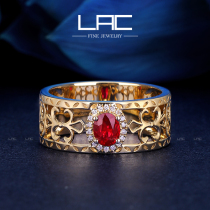 Lac Premium Jewelry Natural Pigeon Blood Ruby Ring Women's 18k Gold Set Diamond Color Gem Ring