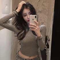 Vanya gray blouse shirt   spring and autumn new stylish and sexy exposed back and long sleeve T shirt to put on the coat