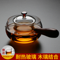 Peach blossom thickened all-glass teapot Orange Pu cooking Teapot Kung Fu tea set Solid wood side handle Teapot Tea pot Tea maker