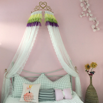 INS Bed mantle princess style Korean home bedroom to create romantic bedroom bedside curtain gauze with golden shelf adhesive hook