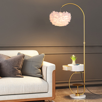 Feather fishing floor lamp living room bedroom ins Wind atmosphere Net red light luxury goods coffee table one vertical table lamp