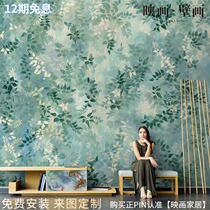 Nordic hand drawn abstract leaf wallpaper retro oil painting leaf murals living room TV background wallpaper seamless wall cloth