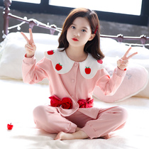Girls Pajamas Long sleeve spring and autumn cotton suit Little girl cute middle and large child baby childrens home suit suit
