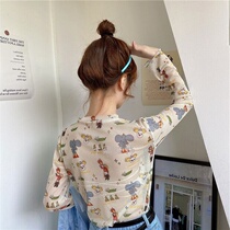 Korea summer new mesh sunscreen base shirt coat hipster fairy print interior long sleeve T-shirt women