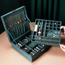 Large jewelry box with lock multifunctional earrings necklace stud earrings storage box simple large capacity multi-layer hand jewelry box