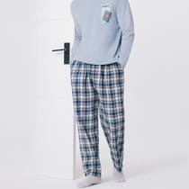 Three-gun pajama pants men autumn cotton home pants mens colored grid velvet trousers middle-aged 60873