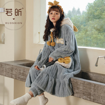 Coral Suede Pajamas Woman Spring Autumn Winter Seasons Cute Thickened Flannel Student Outwear Long Bath Sleeping Robe Home Clothing