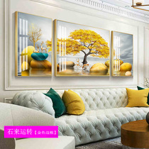 Elk fortune tree stone to run Feng Shui fortune sofa background wall decoration painting living room triptych Light luxury mural