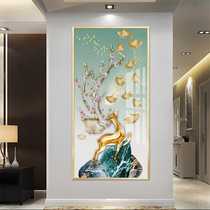Golden deer ginkgo biloba stone comes when luck turns The entrance decorative painting Crystal porcelain painting Home door wall painting Aisle hanging painting