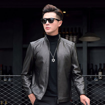 2021 New Top Goat Skin Men Leisure Han Edition Simple Spring and Autumn thin single leather coat collar