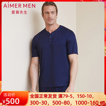 Aimer men adore Mr. Amier Enjoy Silk Sliding Home Y Collar Sleeve head short sleeve blouses NS41C091