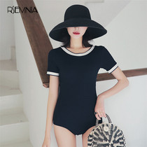 Rsemnia2021 new one skirt style swimwear campus conservative short sleeve belly thin sports swimsuit women