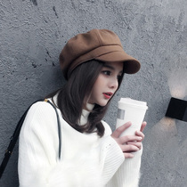 Korean woolen newspaper hat solid color retro duck tongue octagonal hat children autumn and winter art wild warm painter warm painter hat tide