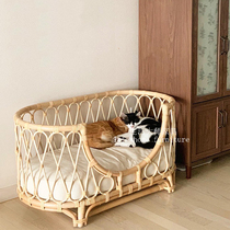 ins full hand children bed rattan chic art rattan chair dog kennel vine bed princess bed photoshoot props