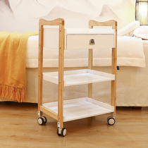  Log color Japanese-style solid wood leg beauty cart Skin management three-layer with drawer shelf White European style