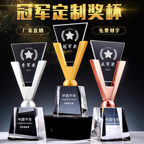 Crystal trophy custom creative V-word metal Trophy medals customized gold silver and bronze Championship Trophy competition games