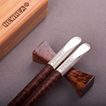 NEWREA new sharp A class serpent wood S999 silver single-arc chopsticks 1 double cutlery suit creative gift