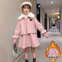  Next win girls small fragrance suit skirt two-piece 2020 autumn and winter Western style middle and large children thick wool coat