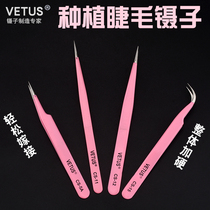 VETUS Pink Beauty Makeup Mascara Planting Grafting Eyelash Tweezers Stainless Steel Straight Head Elbow Tweezers