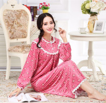 2018 autumn and winter ladies long sleeve diamond velvet single-sided coral velvet super long small floral flower girl princess nightgown sleep