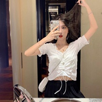 Heart machine shirt female design sense small super fairy chiffon shirt summer new Korean short sleeve very fairy top