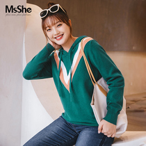 MsShe plus size womens clothing 2021 new fat mm winter soft waxy temperament nail bead chain hooded imitation rabbit velvet sweater
