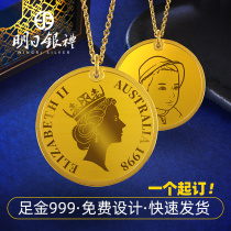 Gold custom hanging card foot Gold 999 round card pendant hand and footprints lettering Queen gold coin baby 100 days birth card