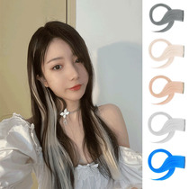 2021 fashion hanging ear dye wig Pink Hair Milk Tea one piece of highlight dyeing white color straight hair turquoise