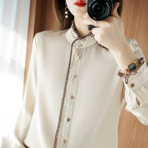 2020 new spring summer silk shirt female stand collar top shirt single-breasted solid color long sleeve mulberry silk shirt