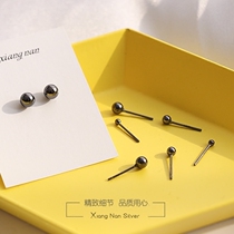 (Lane South) 925 sterling silver minimalist simple mini black bean stud earrings wild earrings for men and women small personality