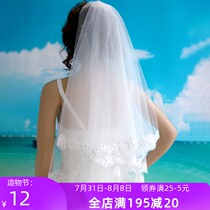 Love under the moon New bride European and American sequin lace veil long short wedding dress accessories