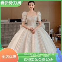 Main wedding dress 2021 new brides big trailing retro bubble sleeves high waist Heavy work extravagant palace wind display slim and large size