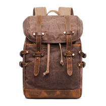 奇古西复古男女双肩包欧美油蜡帆布配真皮登山旅行包电脑背包男包