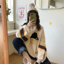 2021 Spring and Autumn New Korean version of wide thin sweatshirt women tide ins round neck Joker coat top cec