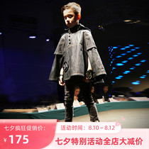 Le Wenxi new 12-year-old class B boy British style denim cloak loose and moderate pure cotton cloak autumn youth