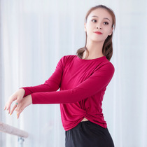 Modern dance practice clothes Modal national dance yoga tight long-sleeved knotted top classical dance dance practice autumn and winter